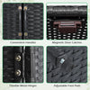 Convenient handles and magnetic door catches on the black 4-door rattan storage shed for easy access and stability.