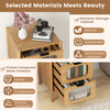 Bamboo storage cabinet with fluted tempered glass drawers, featuring a spacious top for display and mid-century modern.