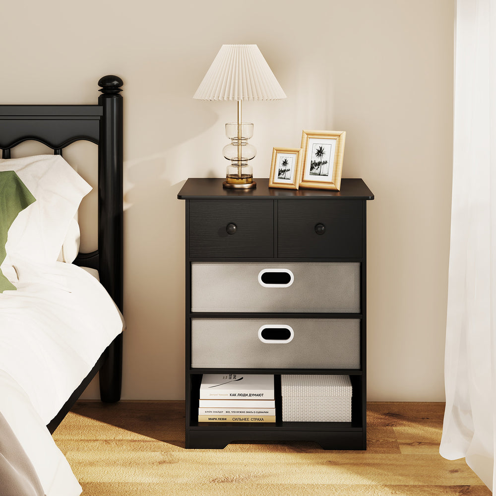 4-Drawer Dresser Modern Chest Storage Organizer with Open Shelves-Black - Gallery View 1 of 10