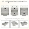 4-drawer white dresser with removable fabric drawers and open shelves, ideal for versatile storage solutions.