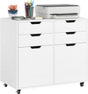 4-drawer white file cabinet on wheels with spacious countertop, designed for home office organization and easy mobility.