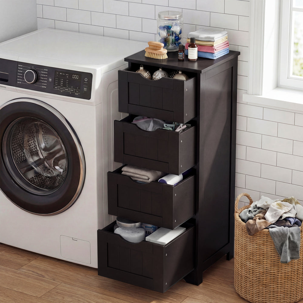 4-Drawer Freestanding Floor Cabinet with Anti-Toppling Device-Dark Brown - Gallery View 1 of 10