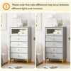 Side view of the 4-drawer modern storage cabinet in gray and white, featuring unique inclined drawer doors for.