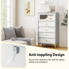 Anti-toppling design of the gray and white 4-drawer modern storage cabinet, enhancing safety and sturdiness for any.