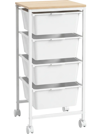 Costway 4-Drawer Rolling Storage Cart Mobile Utility Organizer w/ Wooden Tabletop & Lockable Wheels 43427602 New
