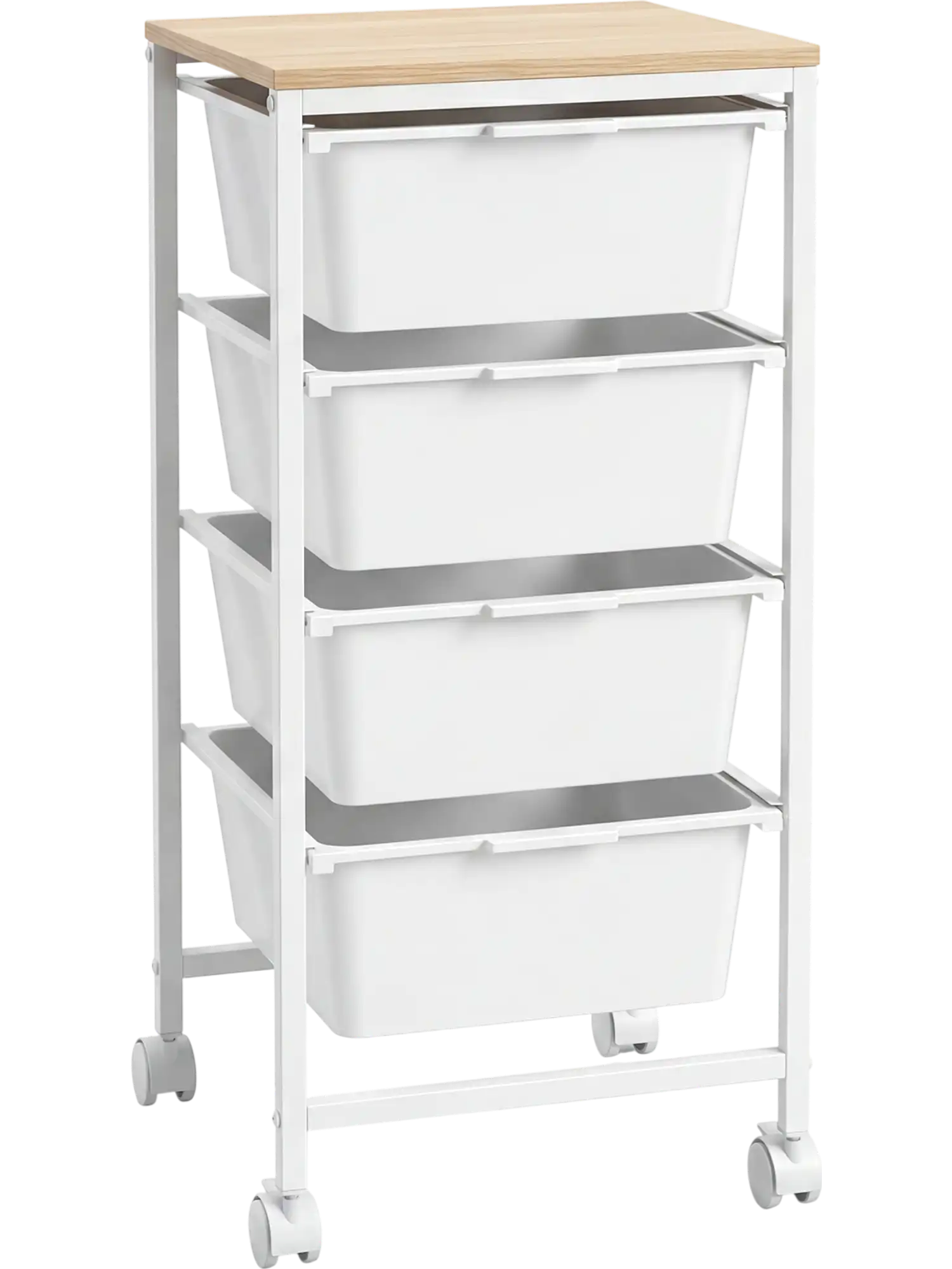 Costway 4-Drawer Rolling Storage Cart Mobile Utility Organizer w/ Wooden Tabletop Lockable Wheels 43427602 New