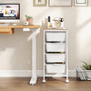 4-drawer rolling storage cart with wooden tabletop, white finish, ideal for organizing office supplies in any space.