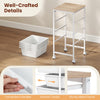 4-drawer rolling storage cart with wooden tabletop, white metal frame, and lockable wheels for versatile organization.
