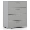 Gray 4-drawer storage cabinet with textured surface and metal legs, ideal for living room or entryway organization.