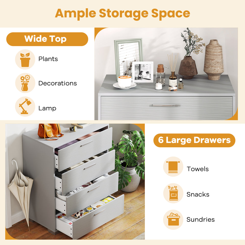 4-drawer storage cabinet in gray with metal legs, featuring a wide top for decorations and ample space for towels and.