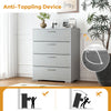 4-drawer gray storage cabinet with textured surface, metal legs, and anti-toppling devices for safety in any indoor.