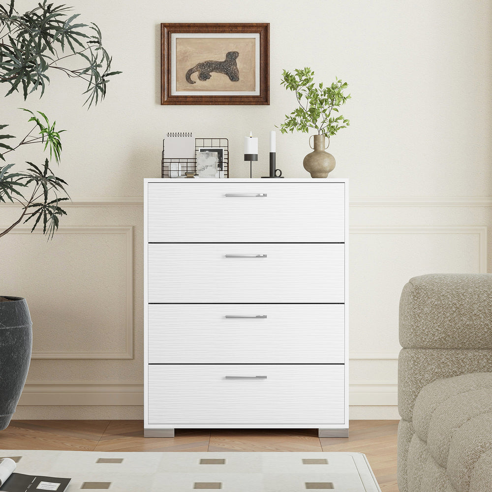 4 Drawer Storage Cabinet with Metal Legs Handles with Anti-Toppling Devices-White - Gallery View 1 of 10