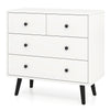 White 4-drawer dresser chest with sleek design and black knobs, perfect for organized storage in any room.