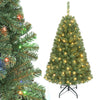 4 FT artificial Christmas tree with 750 pre-lit LED lights, featuring warm white and colorful options, and a folding metal stand.