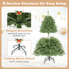 4 FT artificial Christmas tree with hinged branches for easy setup, featuring a folding metal stand for convenient storage.