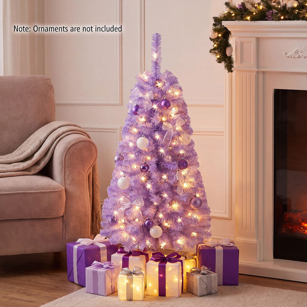 4 FT Artificial Christmas Tree with 110 Branch Tips and 50 Warm White LED Lights-Purple - Gallery View 1 of 10