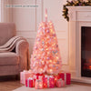 Charming 4 FT pink artificial Christmas tree with 50 warm white LED lights, perfect for creating a whimsical holiday atmosphere.