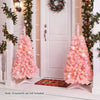 Pink 4 FT artificial Christmas tree with 110 branch tips and 50 warm white LED lights, ideal for festive decor.