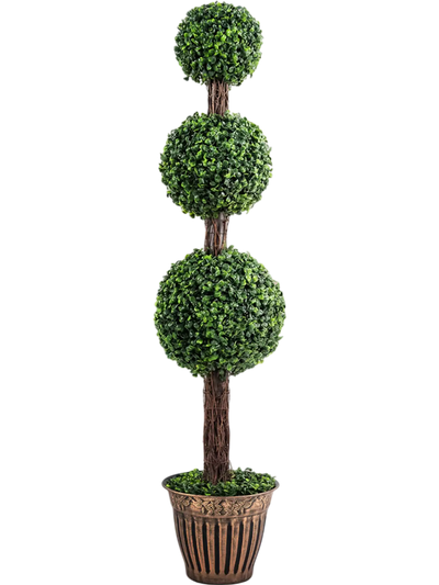 Costway 4' Artificial Triple Ball Boxwood Tree w/ Retro Planter 22706214 New
