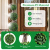 Artificial triple ball boxwood tree set of 2 in a cement-filled planter, featuring sun-resistant green foliage.