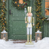 4 ft Christmas nutcracker in white and gold with scepter, perfect for indoor or outdoor holiday decoration.