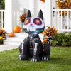 Colorful 4 FT Day of the Dead inflatable skull cat with LED light, perfect for gardens and porches during Halloween.