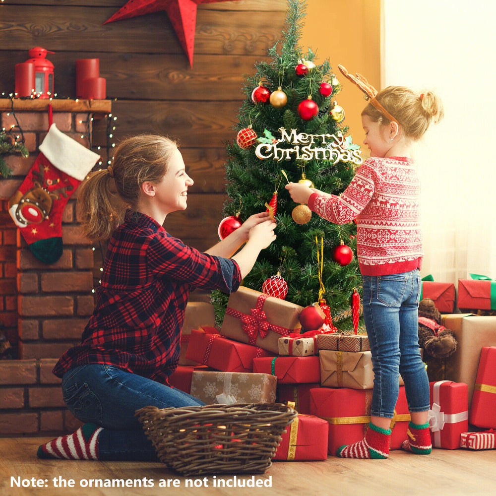 4 feet pre-lit potted Christmas tree with warm LED lights, perfect for festive decor and creating a magical ambiance.