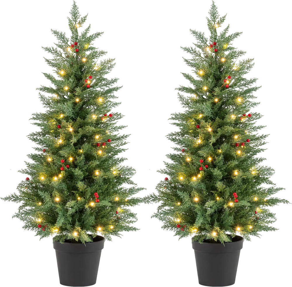 4 FT Pre-lit Christmas Trees with 70 Warm White LED Lights and 173 Branch Tips 2 Pack