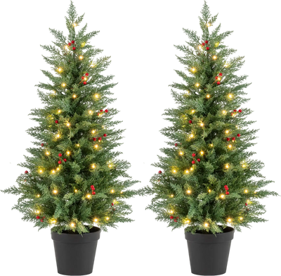 Costway 4' Pre-Lit Christmas Tree 2 Pack 70 Warm White LED 173 Tips 35219957 New