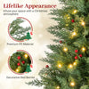 Close-up of a 4 FT pre-lit Christmas tree featuring warm white LED lights, realistic branch tips, and decorative red.