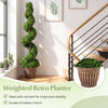 Artificial boxwood spiral tree in a weighted retro planter, featuring lush green leaves for stylish indoor or outdoor decoration.