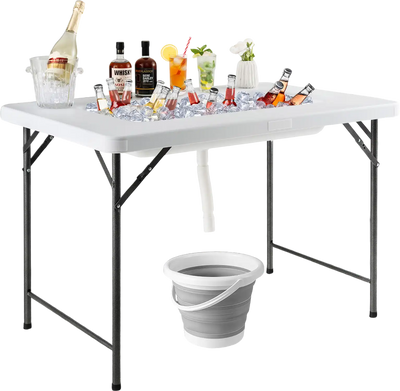Costway 4' Folding Ice Bin Table w/ Skirt White 123875469 New