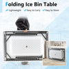 Folding ice bin table with skirt, lightweight design, spacious ice bin, ideal for camping, picnics, and weddings.