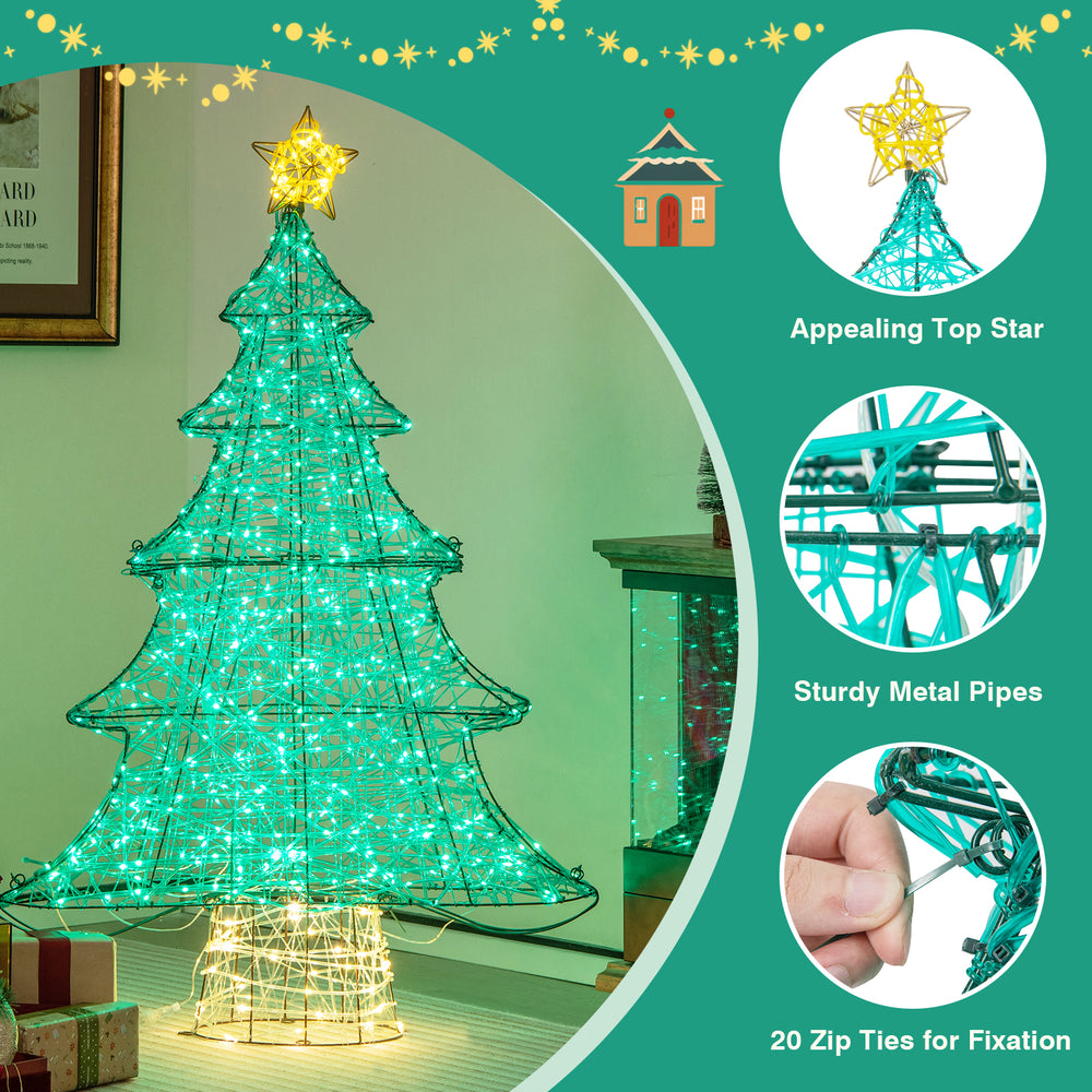4 feet lighted artificial Christmas tree with 520 LED lights and appealing top star, perfect for festive outdoor.