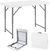 Portable 4 feet camping table with HDPE tabletop and metal legs, foldable design for easy storage and outdoor use.