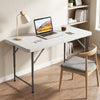 Portable 4 feet white camping table with HDPE tabletop and metal legs, ideal for indoor and outdoor use.