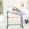 Freestanding double ballet barre with adjustable height, featuring a durable beech wood bar and sturdy metal frame for.