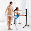 Freestanding double ballet barre with adjustable height, durable beech wood, and stable metal frame for home or studio.