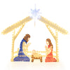 Lighted 4 Ft nativity scene featuring the Holy Family with 272 LED beads, suitable for indoor and outdoor use.