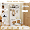 4-in-1 hall tree with coat rack, dual-hook design, and spacious compartments for entryway storage in white.