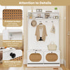 4-in-1 hall tree with coat rack, PE rattan surface, and metal pulling knobs for convenient entryway storage.