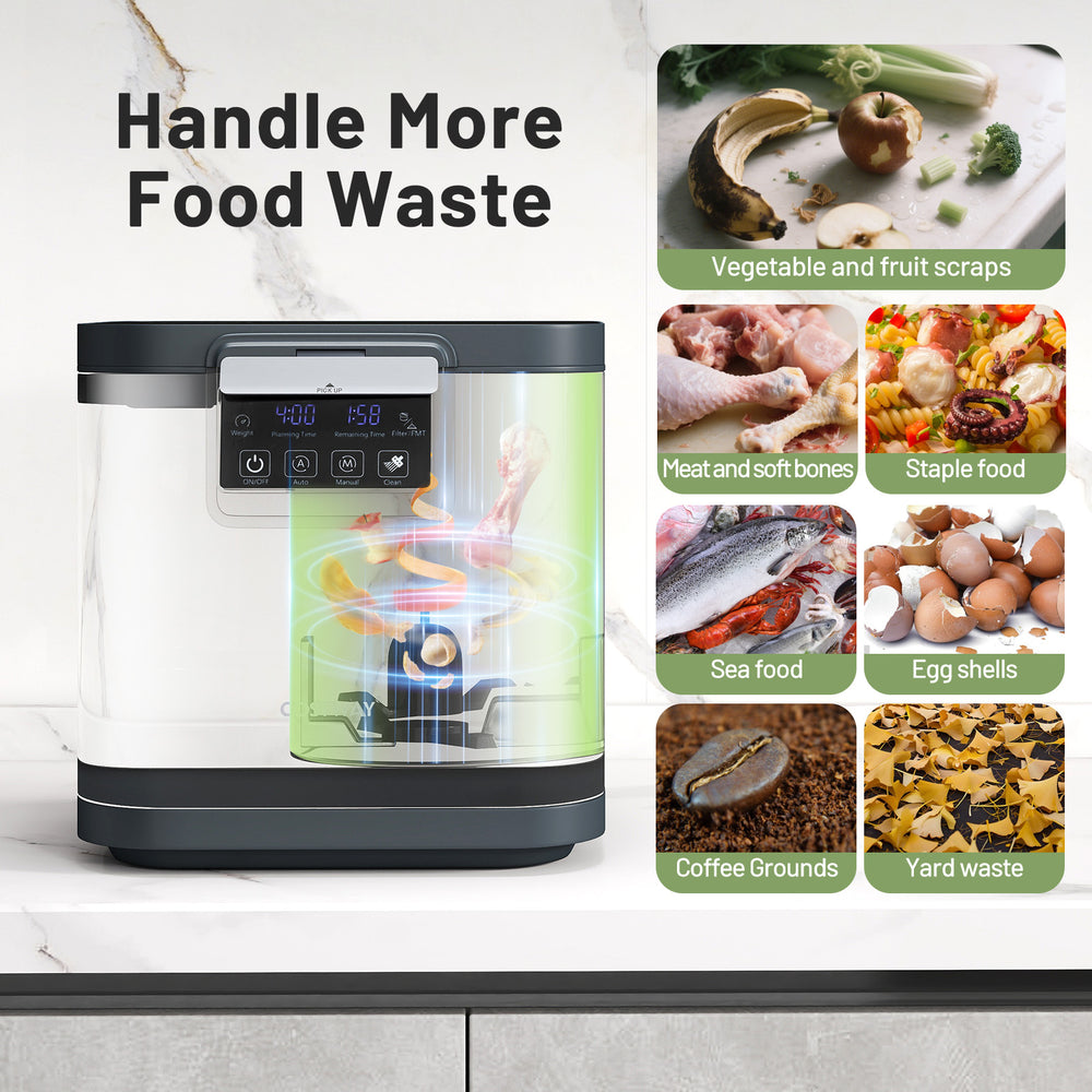 4 L electric composter in black with LED display, designed for efficient kitchen waste reduction and easy maintenance.