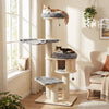 Multi-layer 68.5-inch cat tree with plush coverings, sisal posts, and cozy condo for indoor cat play and relaxation.