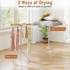 Foldable clothes drying rack with 8 bamboo rods, showcasing hanging and flat drying options for versatile garment care.
