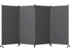 Four-panel gray privacy screen room divider with wheels, made of wear-resistant polyester, ideal for versatile spaces.