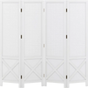 4-panel white folding room divider with pegboard design, solid wood frame, ideal for home or commercial display use.