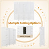 4-panel white pegboard display stand room divider with solid wood frame and metal hinges for versatile folding options.