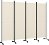 4-panel room divider in beige with lockable wheels, ideal for privacy and flexible space arrangement in various.