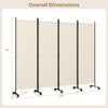 4-panel room divider in beige with lockable wheels, measuring 68" high and 89" wide, ideal for privacy and decoration.