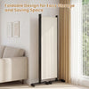 4-panel beige room divider with lockable wheels, foldable design for easy storage, ideal for living room or office use.